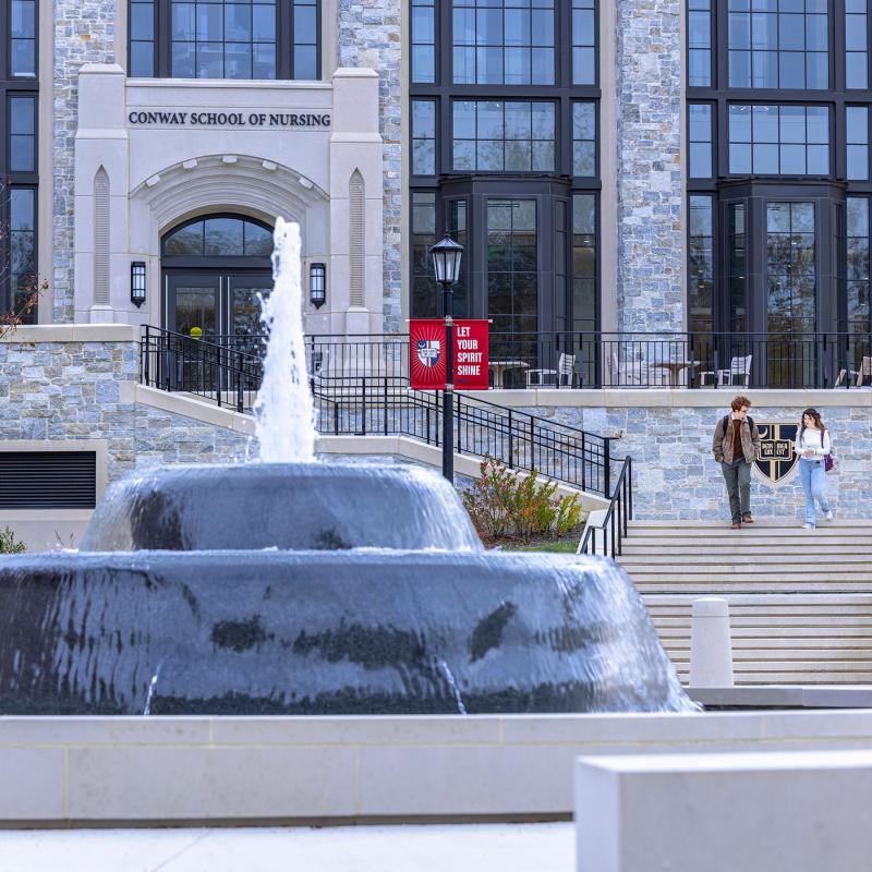 Exterior of the Conway Building with Fountain.