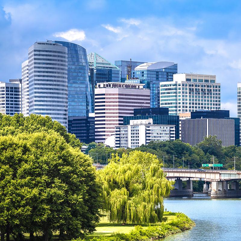 A cityscape view of Arlington, VA in the DC area.