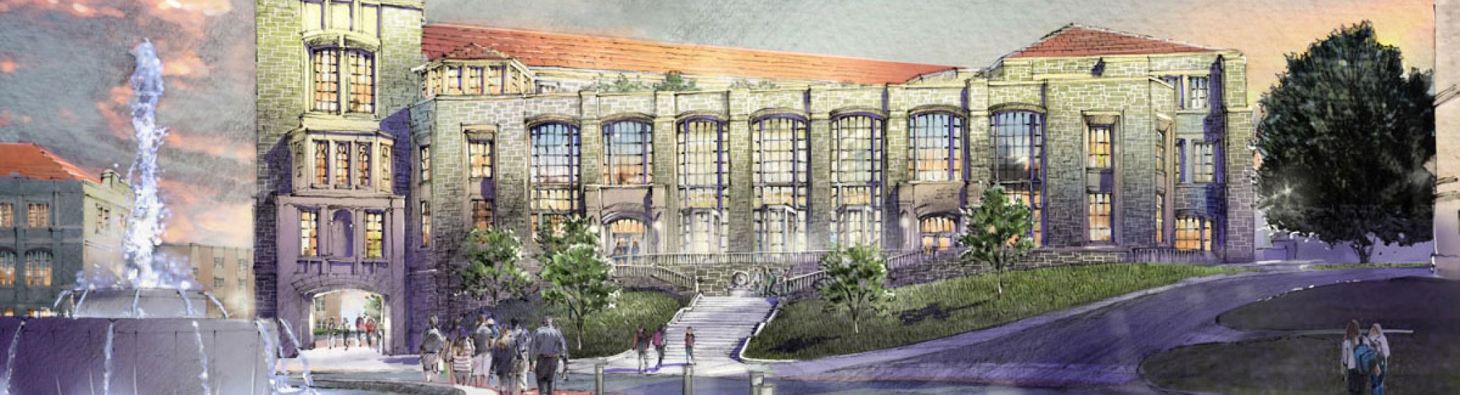 Illustration of the Conway School of Nursing building.