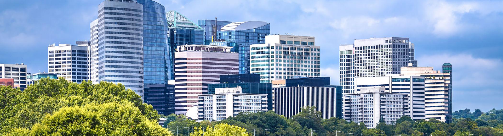 A cityscape view of Arlington, VA in the DC area.