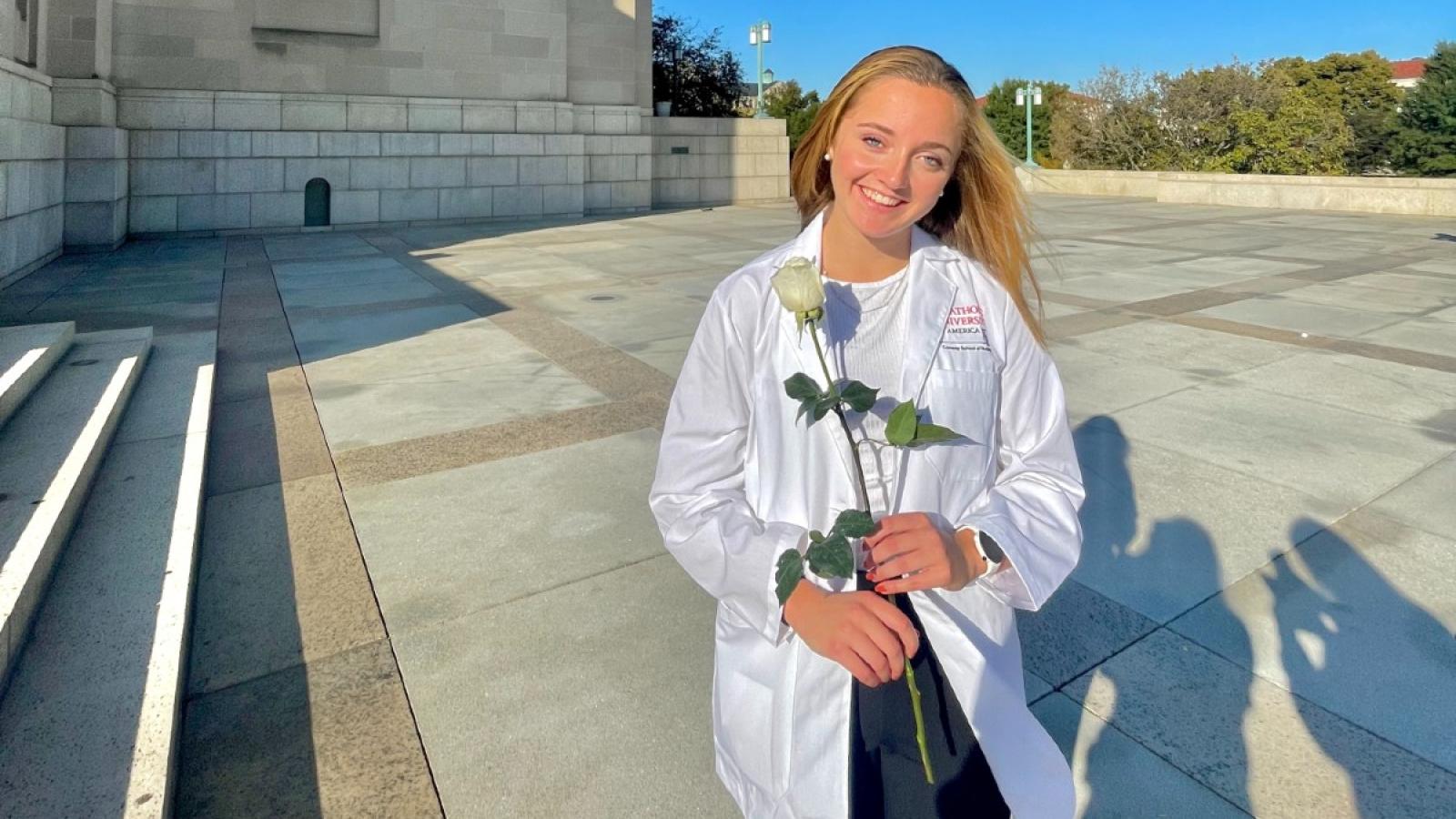 sarah in her nursing white lab coat