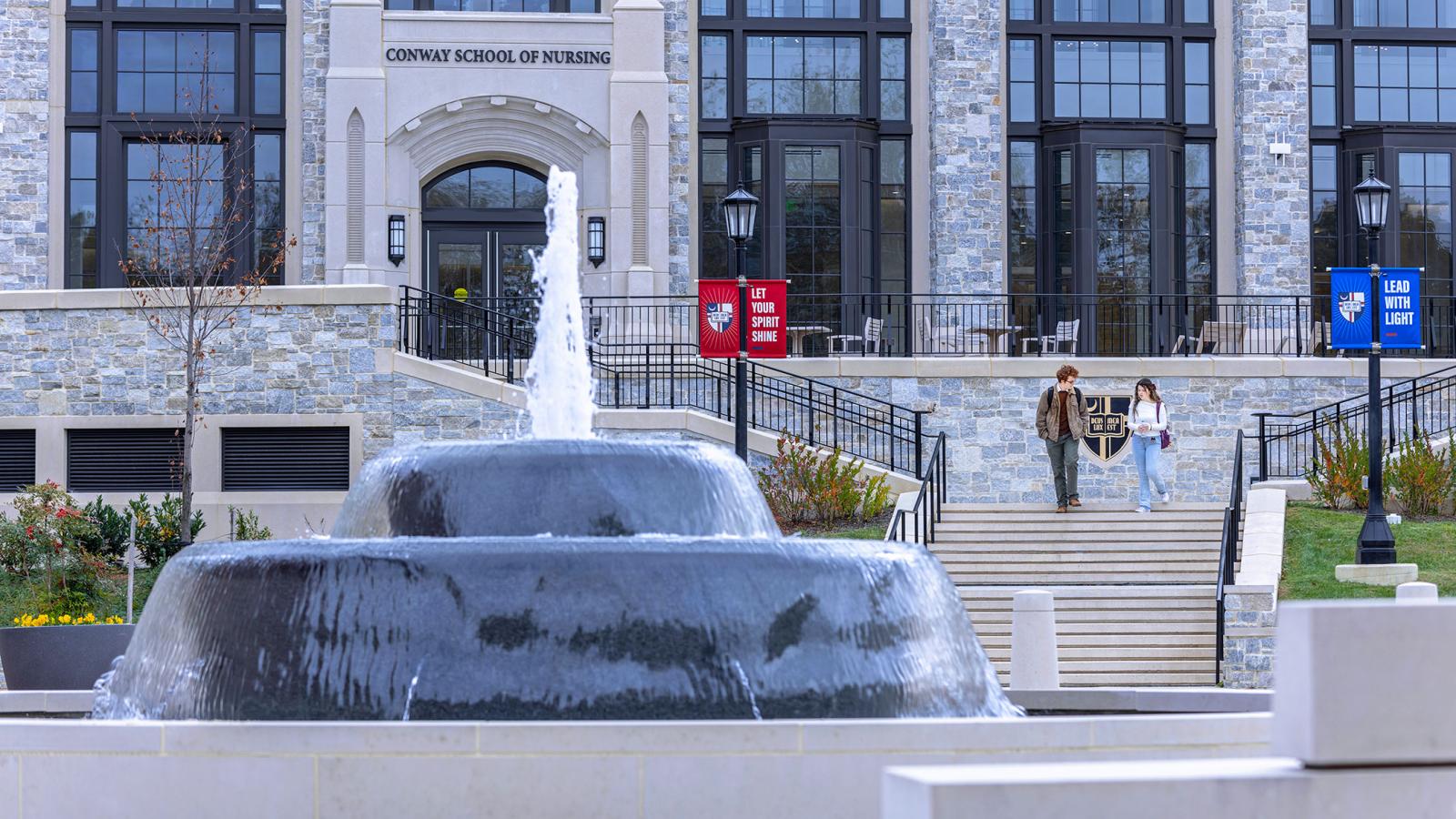 Exterior of the Conway Building with Fountain.