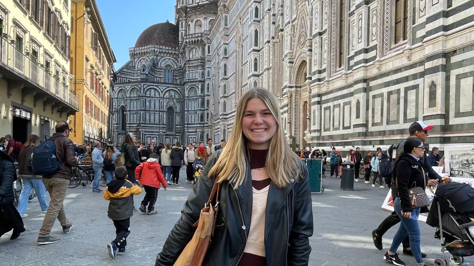 Amelia outside of the duomo in florence, italy