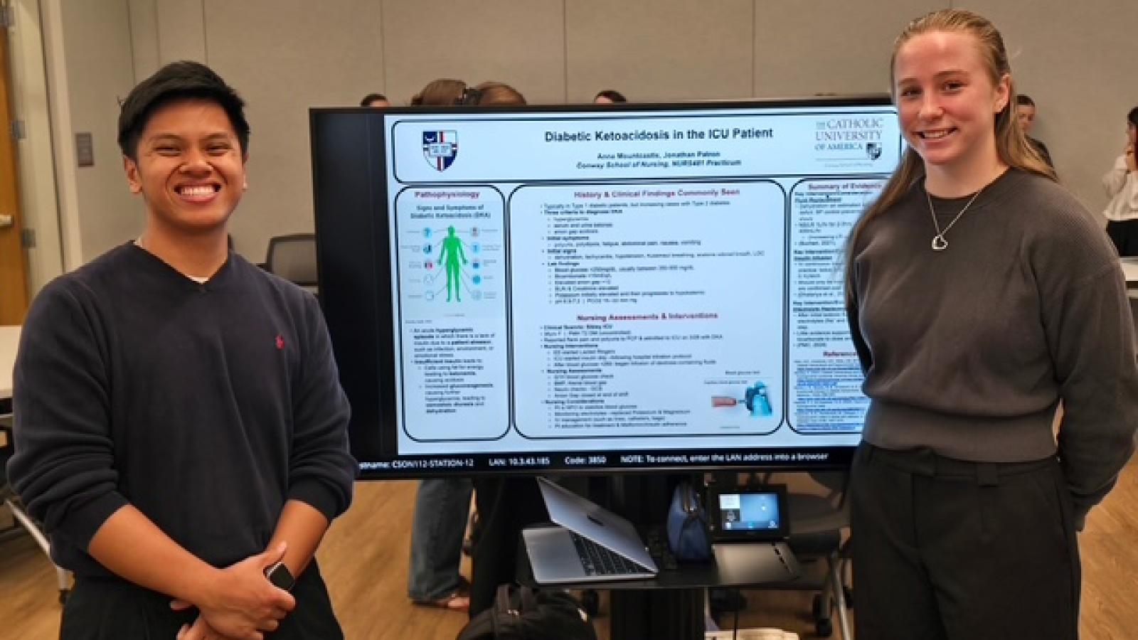 Presentation from 2026 Senior Practicum Presentations, featuring one female and one male student.