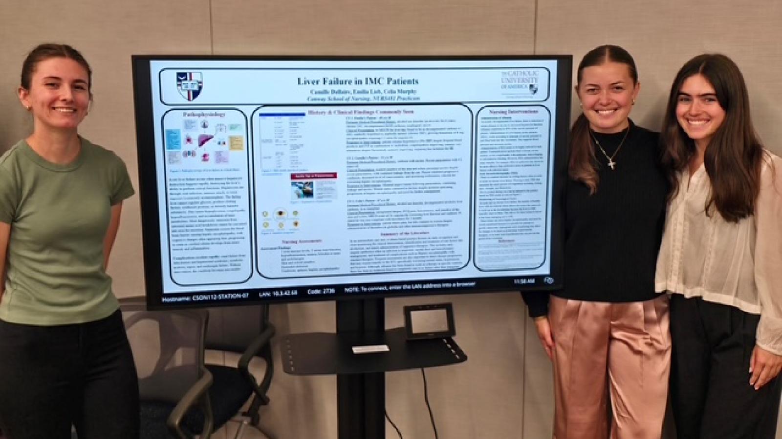 Presentation from 2026 Senior Practicum Presentations, featuring three female students.