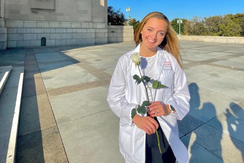 sarah in her nursing white lab coat
