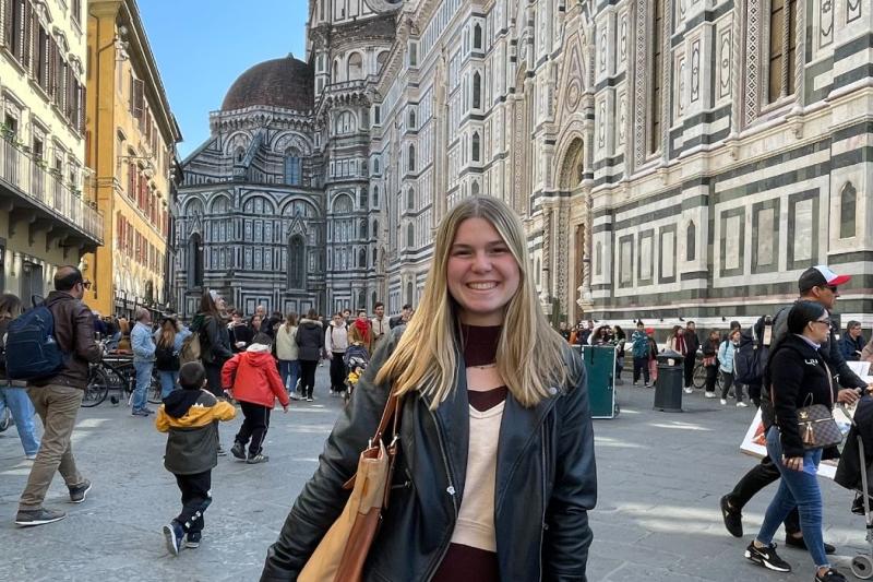 Amelia outside of the duomo in florence, italy