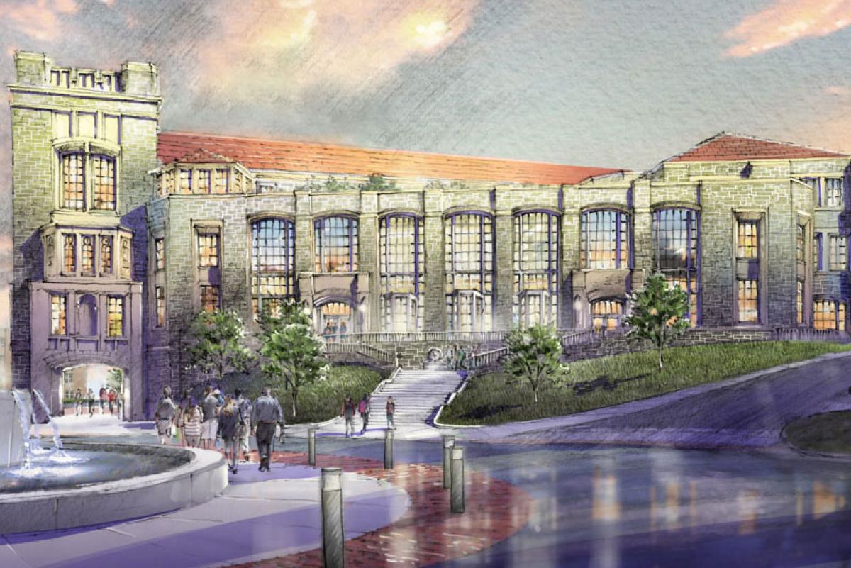 Illustration of the Conway School of Nursing building.