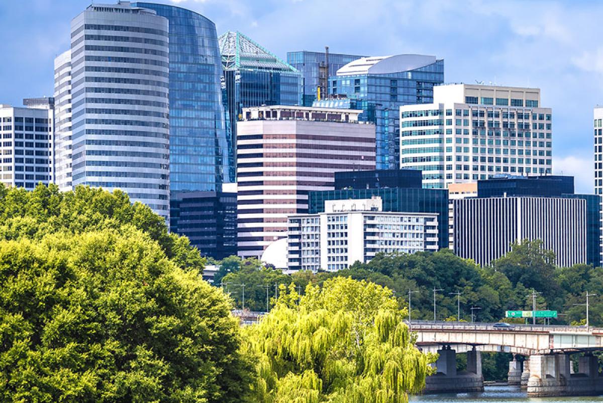 A cityscape view of Arlington, VA in the DC area.
