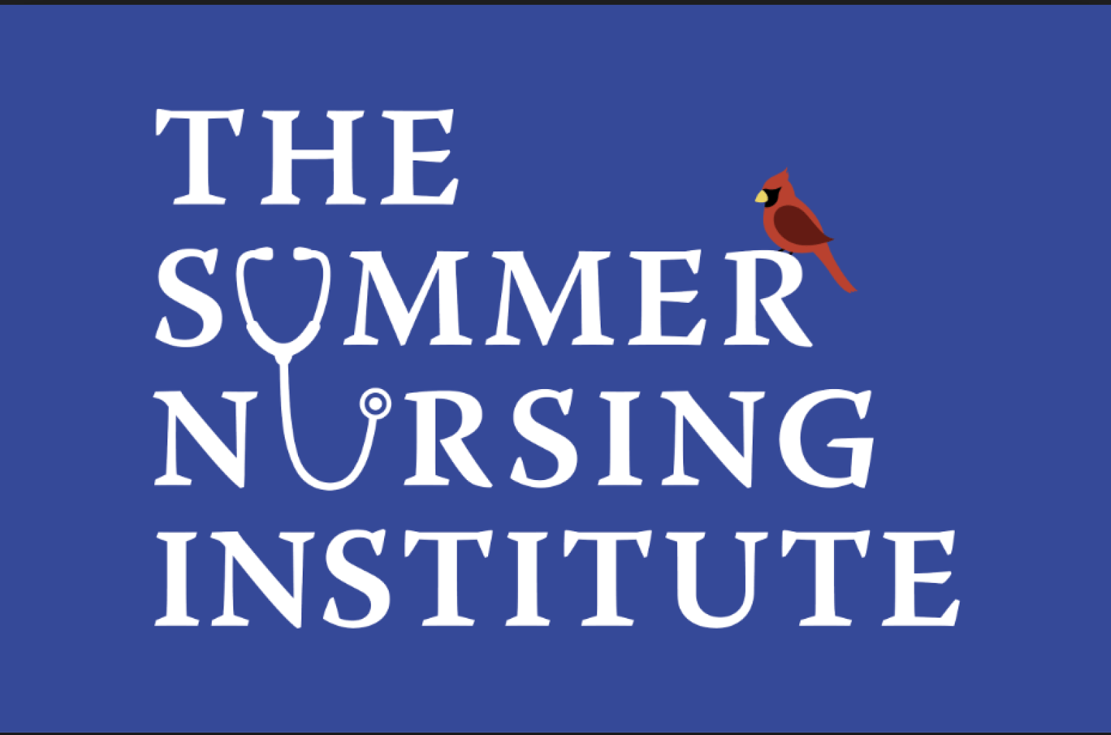 Logo that says "The Summer Nursing Institute" featuring a stethescope and a cardinal