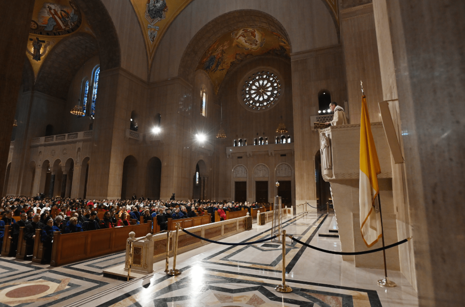 A wide show of the Basilica of the Immaculate Conception.