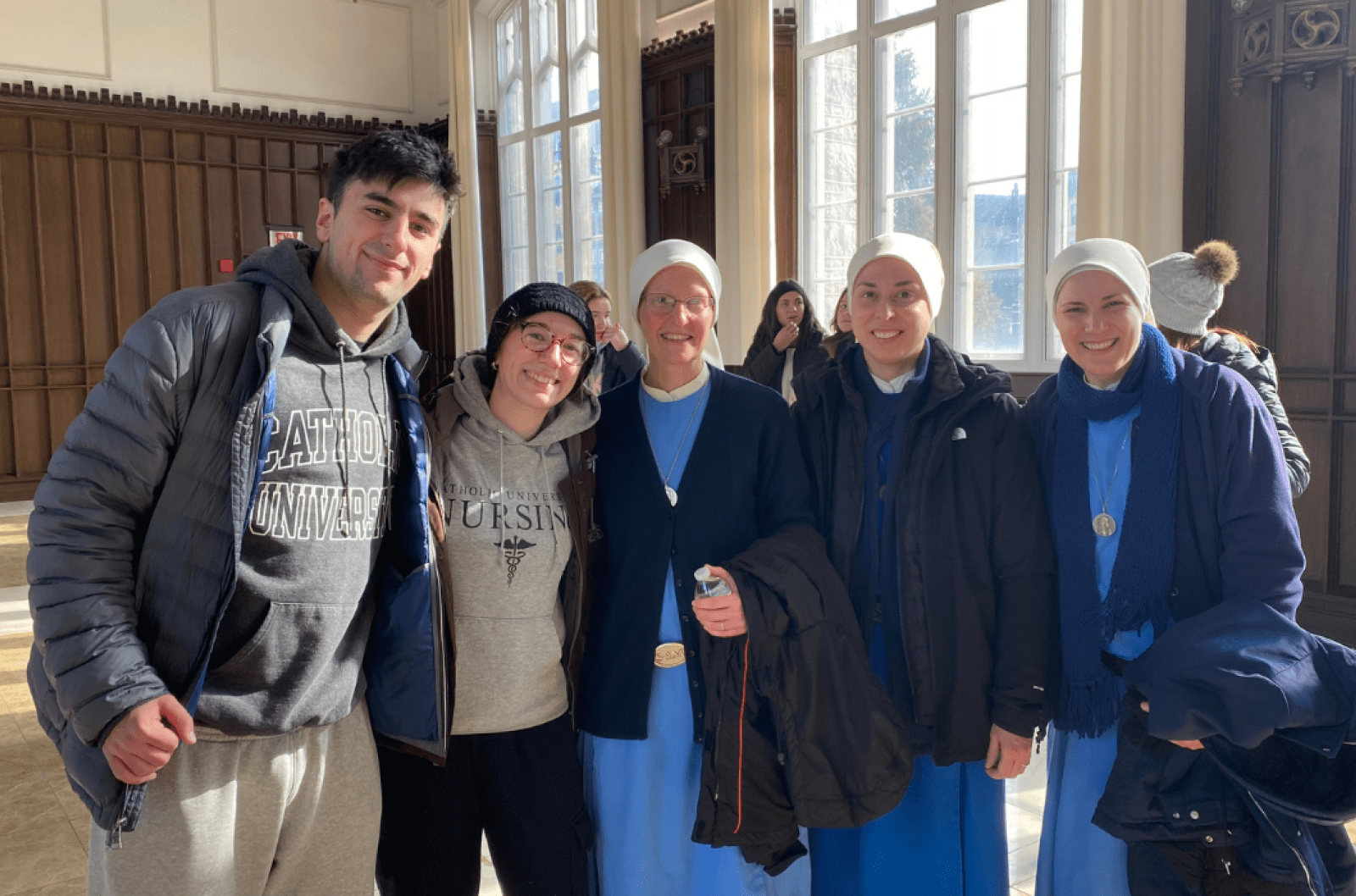 Sister and Catholic University students gathered in Heritage Hall before the March for Life.