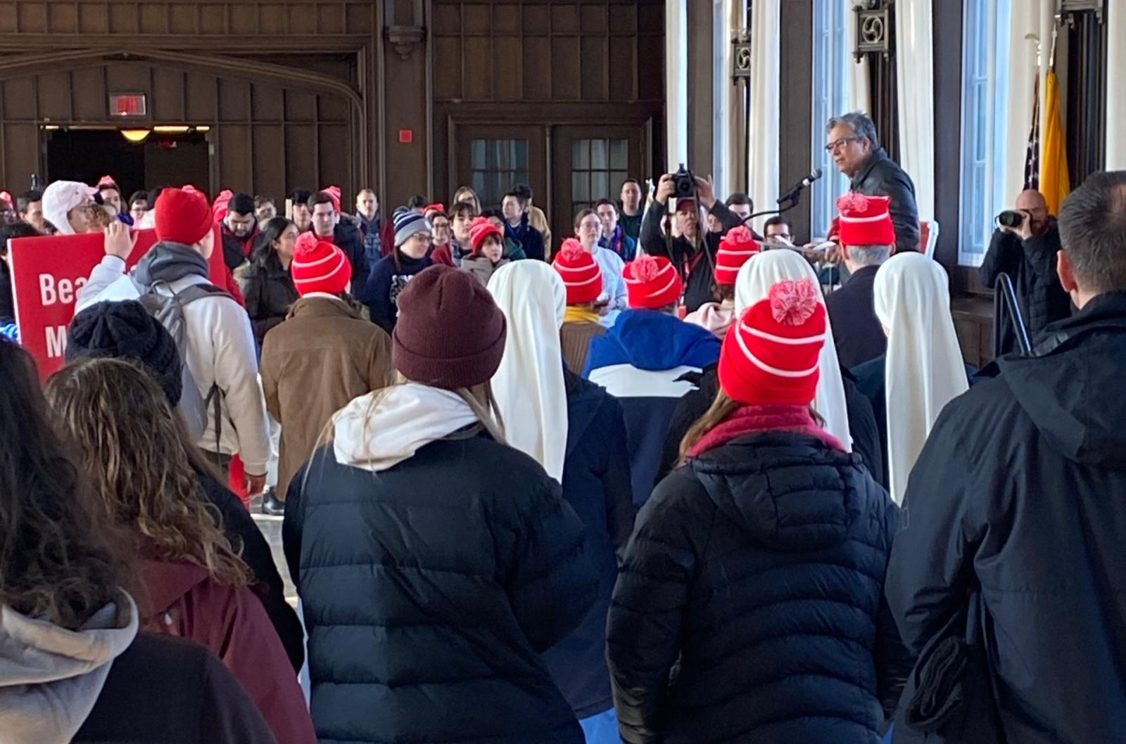 President Peter Kilpatrick addressing students and faculty before the March for Life 2025.