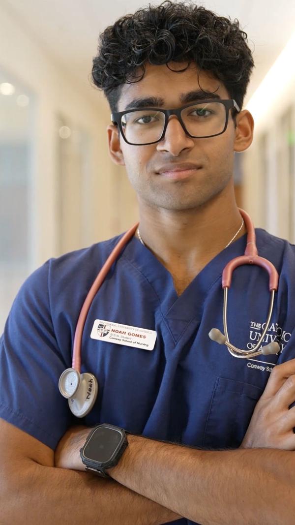 Noah Gomes looking straight ahead and ready for nursing.