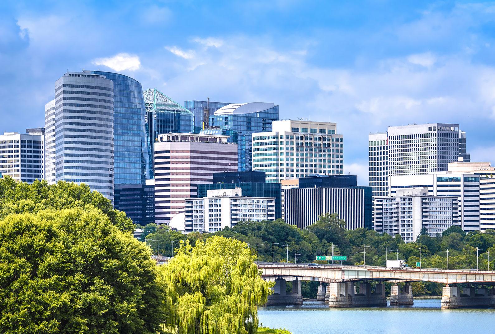 A cityscape view of Arlington, VA in the DC area.