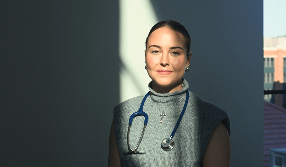 mary parker with a stethescope around her necl